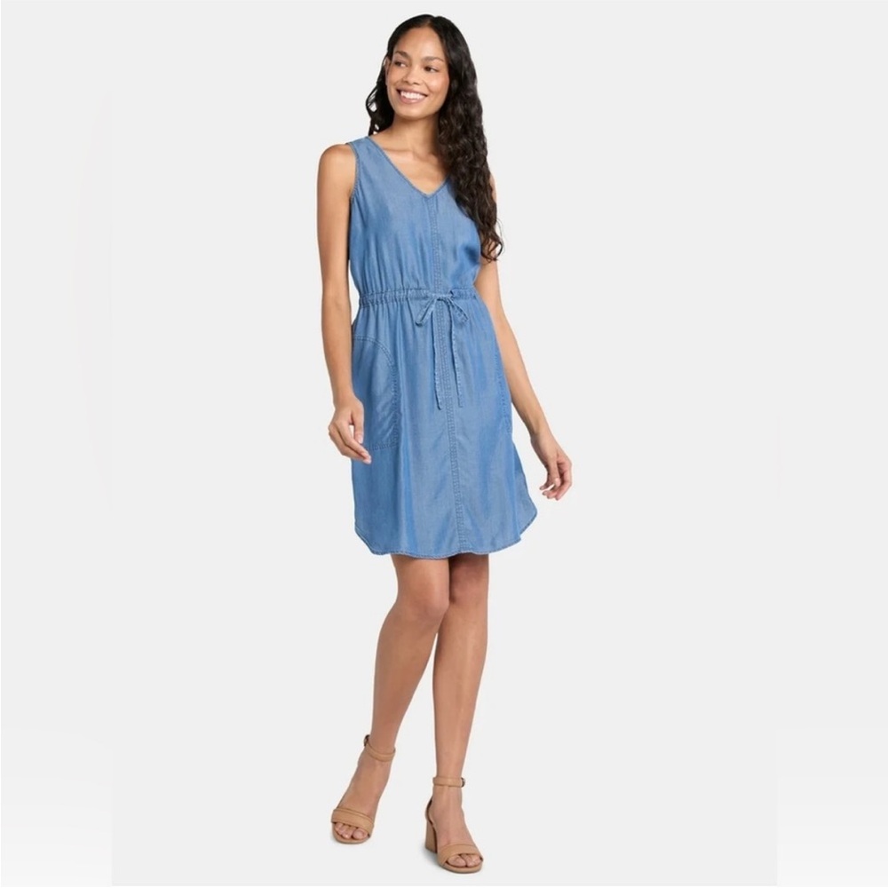 Time and Tru Women's Sleeveless V-Neck Denim Utility Dress size XXL